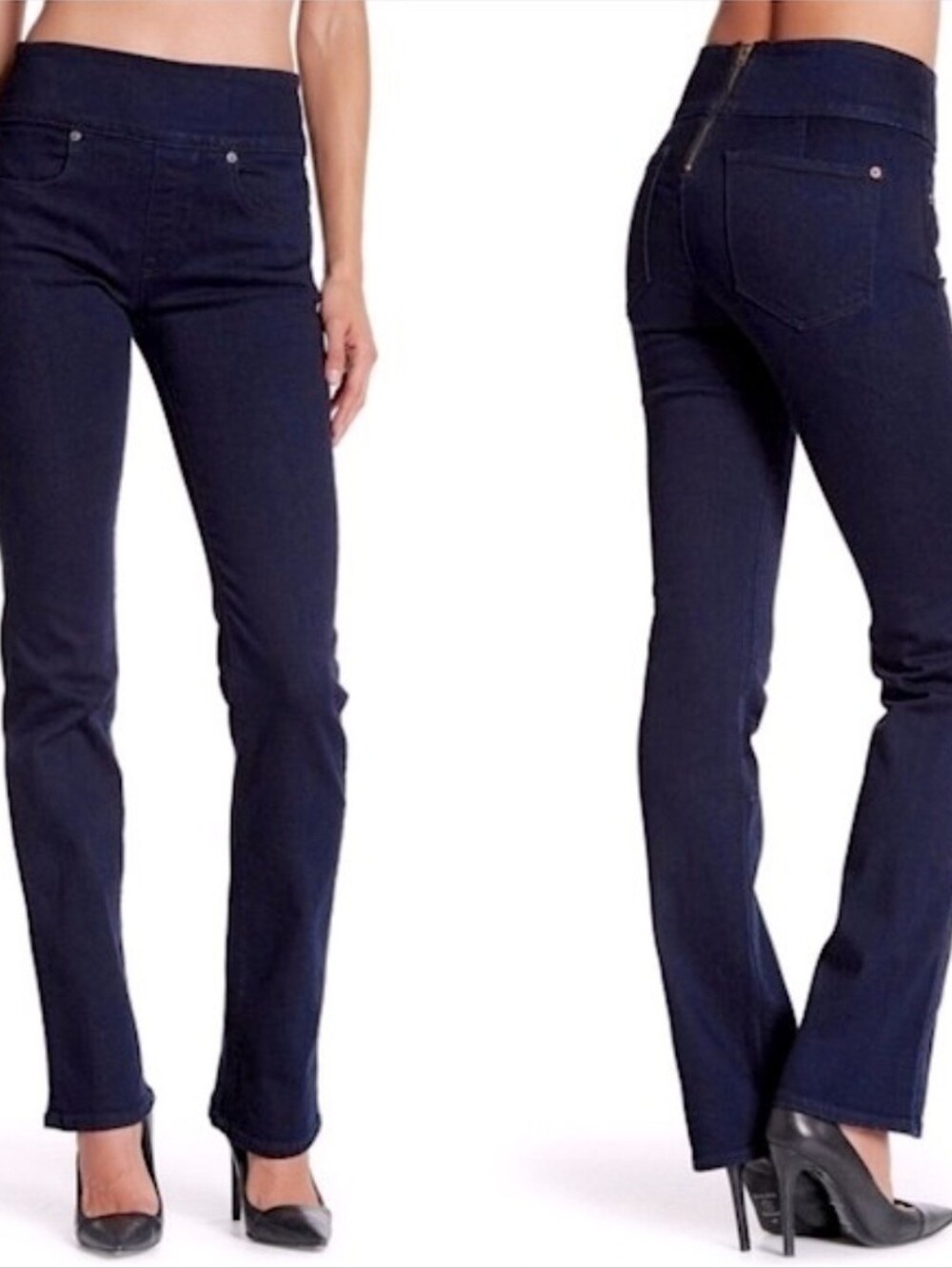 SPANX Signature Waist Slim Boot Cut Jeans Midnight Blue Back Zipper, sz 27"x32"